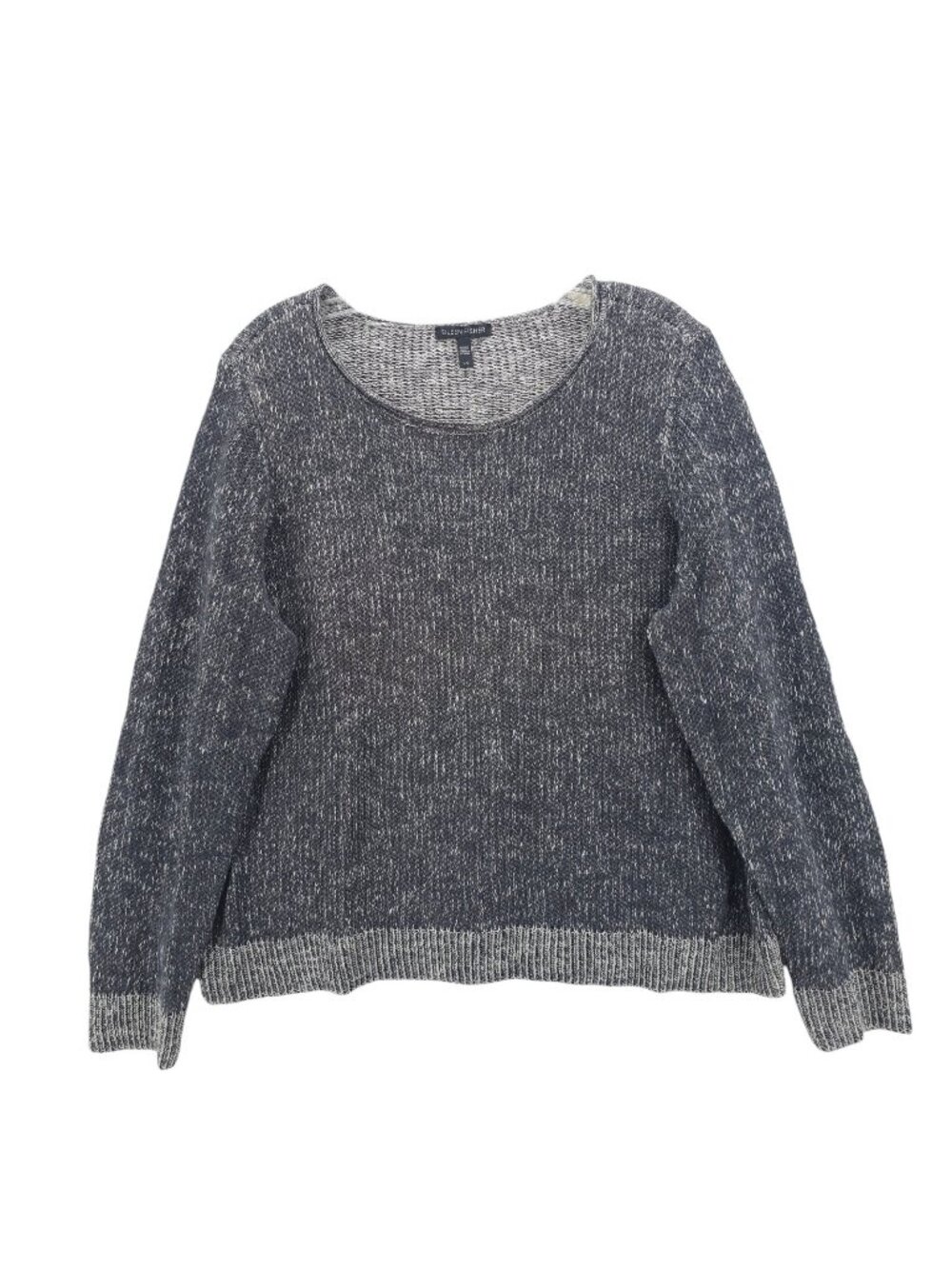 EILEEN FISHER Marled Gray Roll Neck Sweater Pullover Linen Cotton Blend LARGE